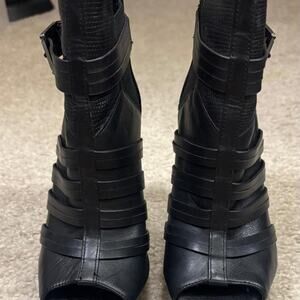 Black leather platform heels with